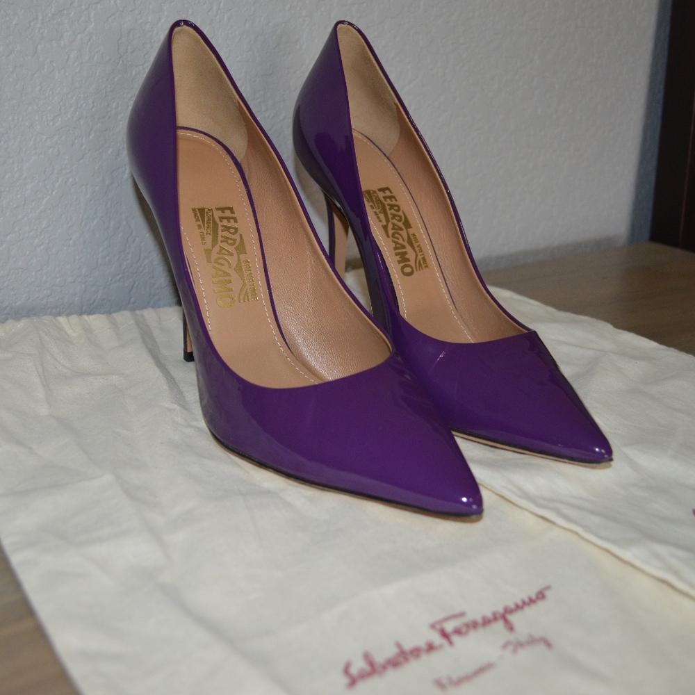 Salvatore Ferragamo Purple Patent Leather Pumps